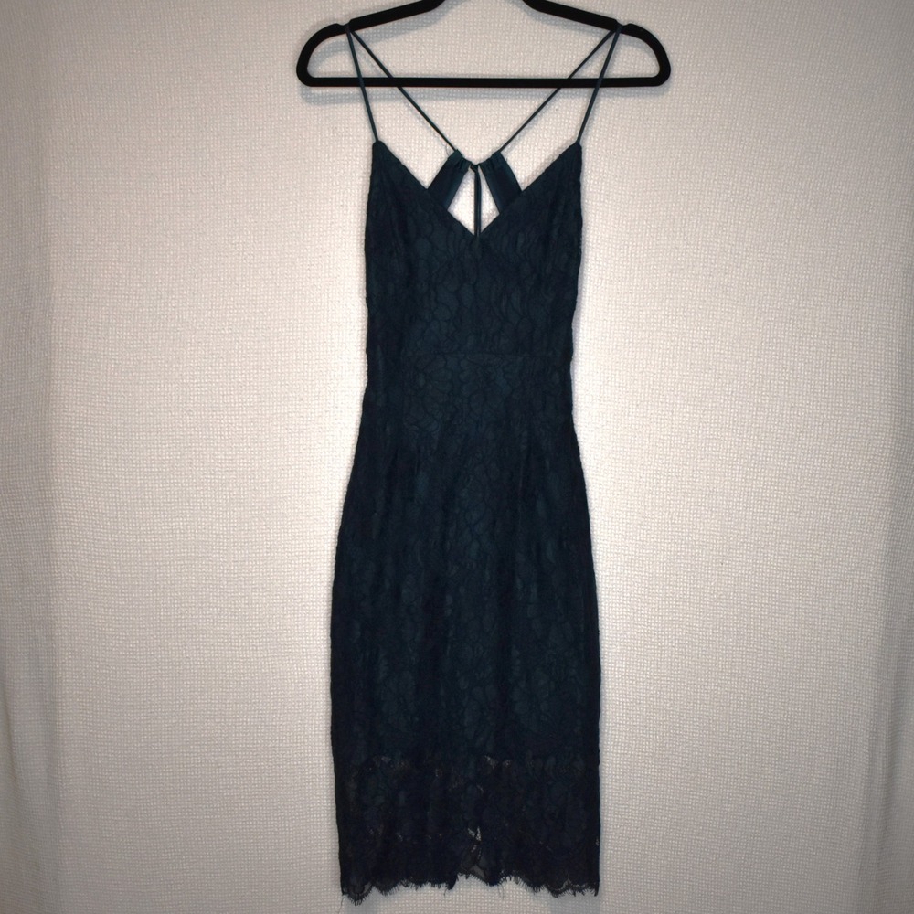 Lulus Love Poem Teal Blue Lace Cocktail Dress Open Back Size S 65911
